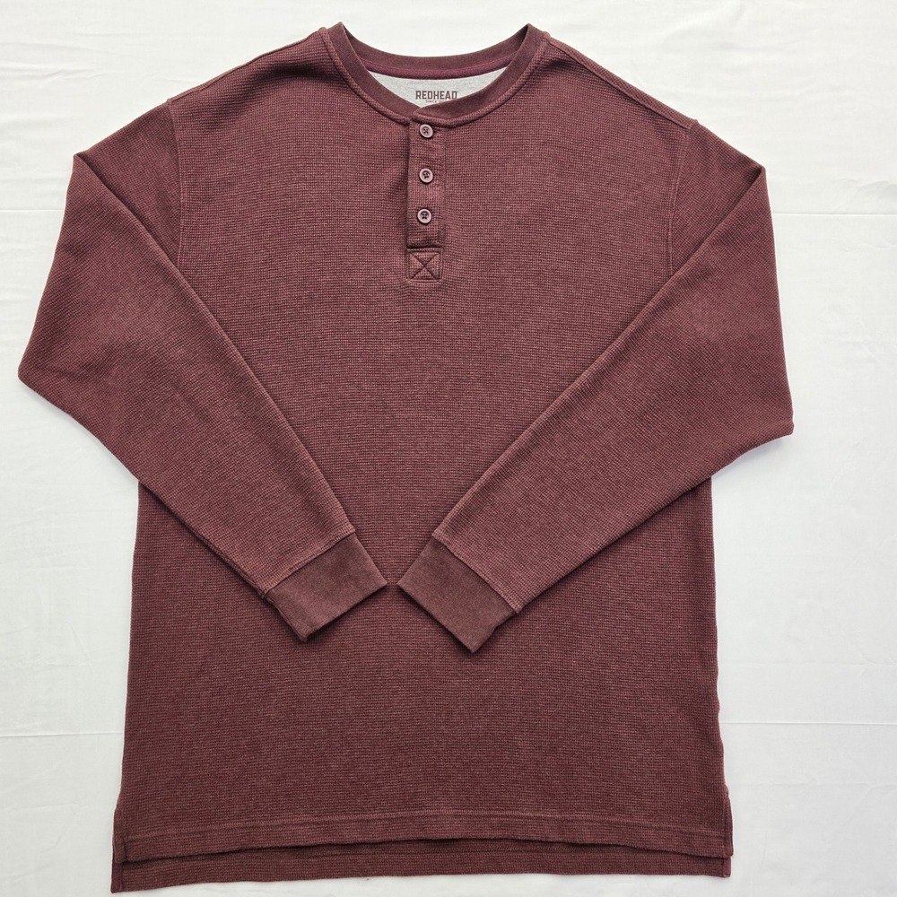 RedHead Mens XLT Burgundy Waffle Knit Henley Long Sleeve Shirt Rugged